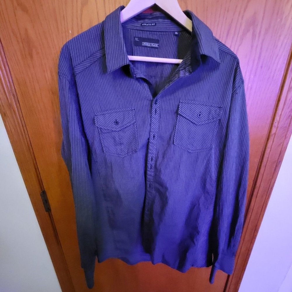 Buckle Black Mens Striped Button Up Long Sleeve Shirt Size XL 
